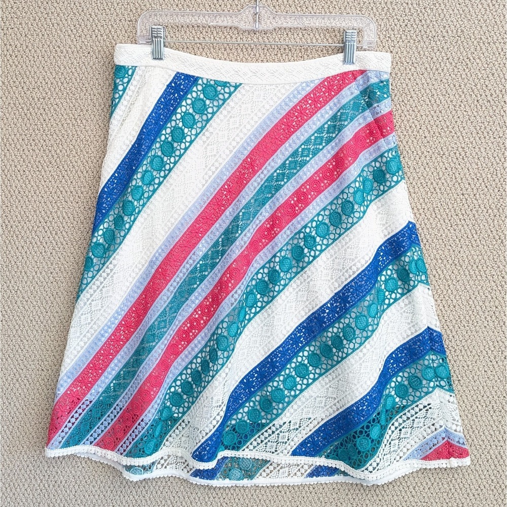 Carlisle Crochet Lace Skirt Size 8 A-Line Pockets‎ Lined Pink Blue Green Stripe
